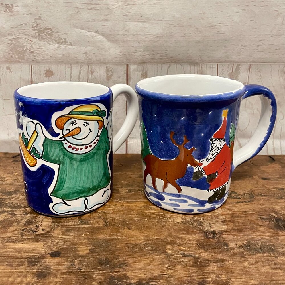 Starbucks Pair of Hand painted Christmas Mugs